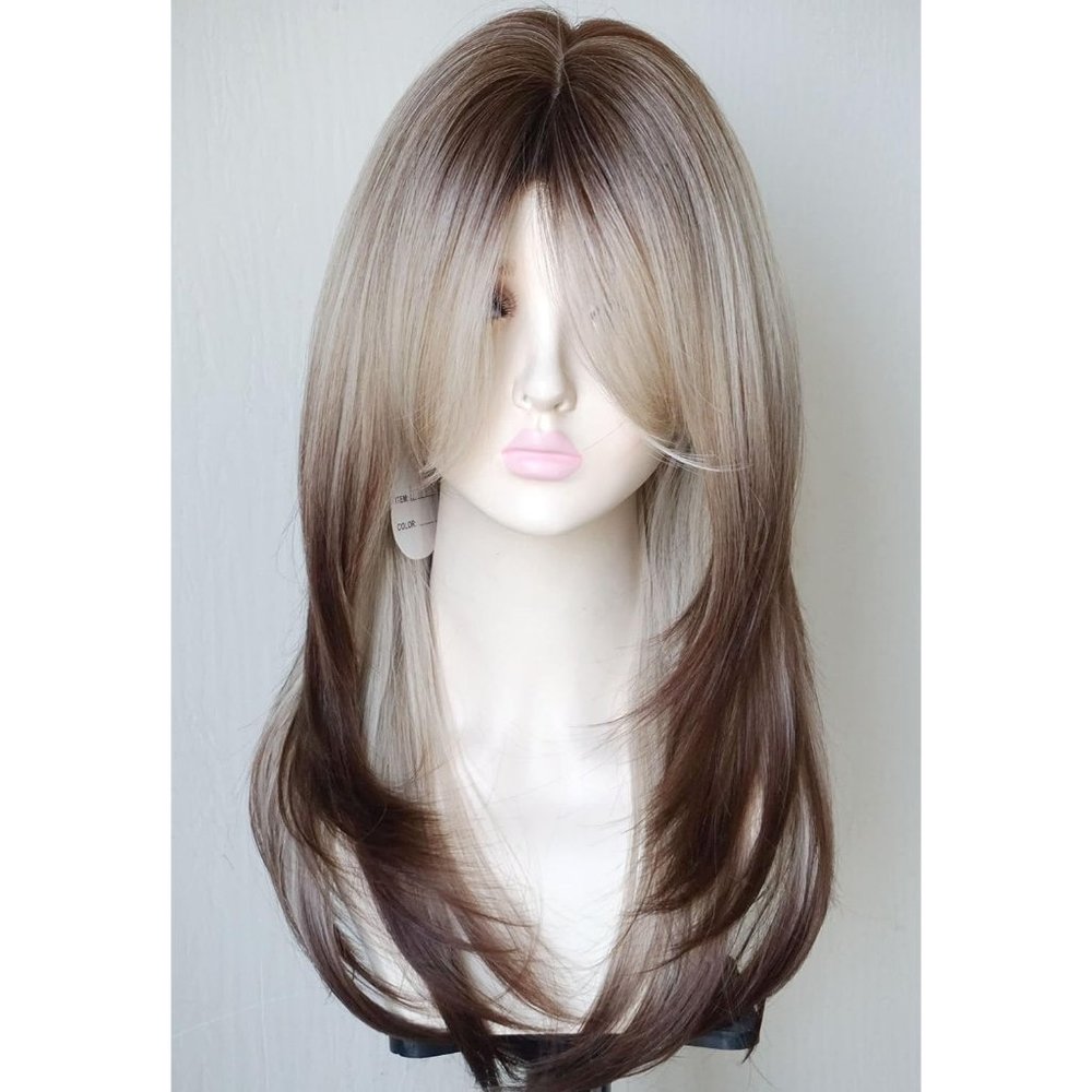 Wigbuy Women 3 tone Synthetic Layered blonde black Reverse Ombre hairstyle Wig